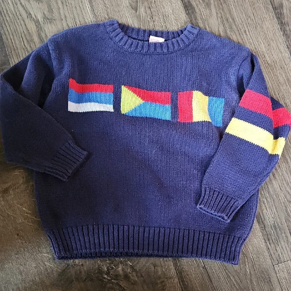 VINTAGE Gymboree Kids Navy Sweater Colorful Flag Design Size Medium Boy Girl